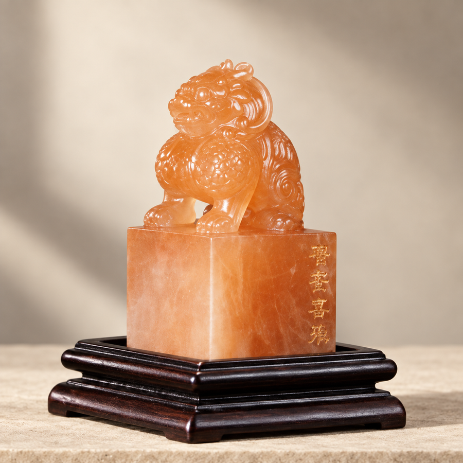 Amber Orange Qilin Seal | Natural Stone