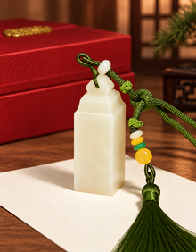 Jade-Green Tassel Seal | Cream & Gold-Tone Design