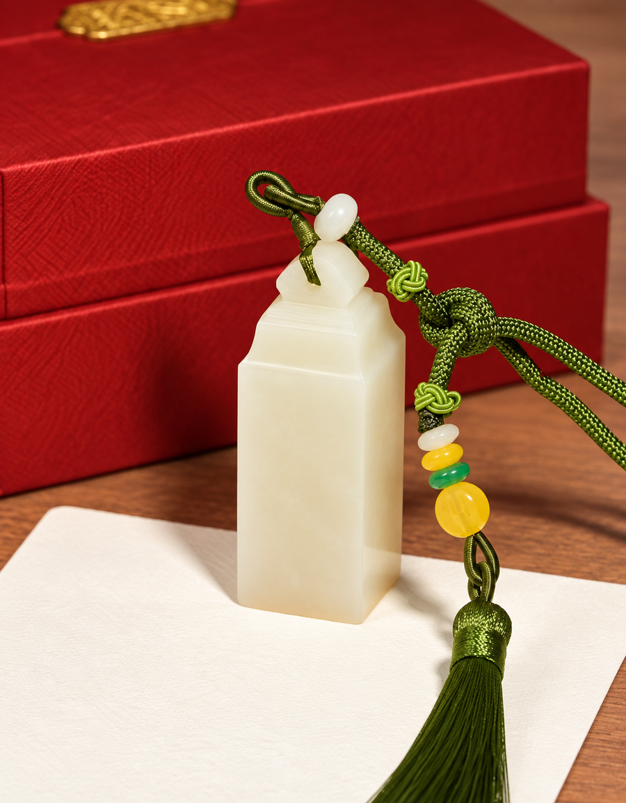 Jade-Green Tassel Seal | Cream & Gold-Tone Design - main image