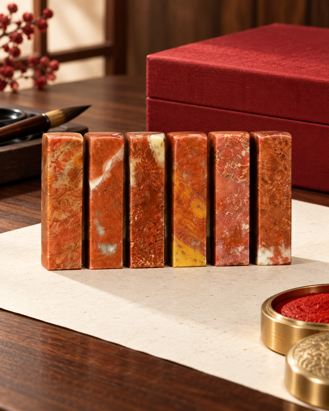 Crimson Gold Square Seal Set | Natural Stone - detail view 1