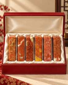 Crimson Gold Square Seal Set | Natural Stone