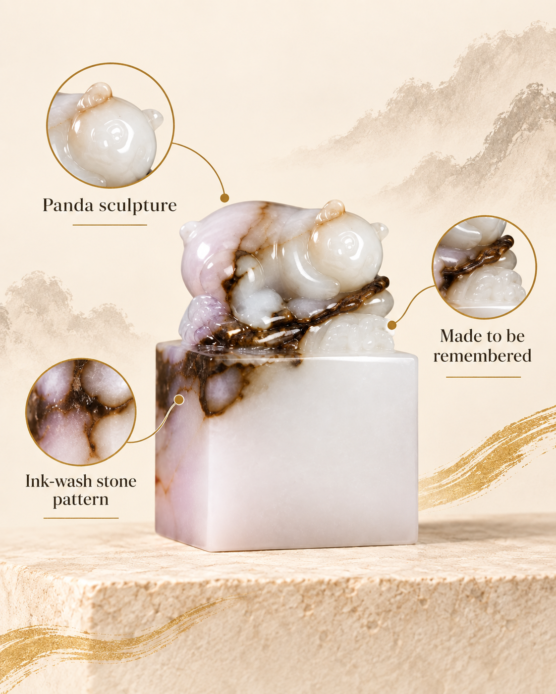 Ink-Wash Panda Seal | Natural Stone