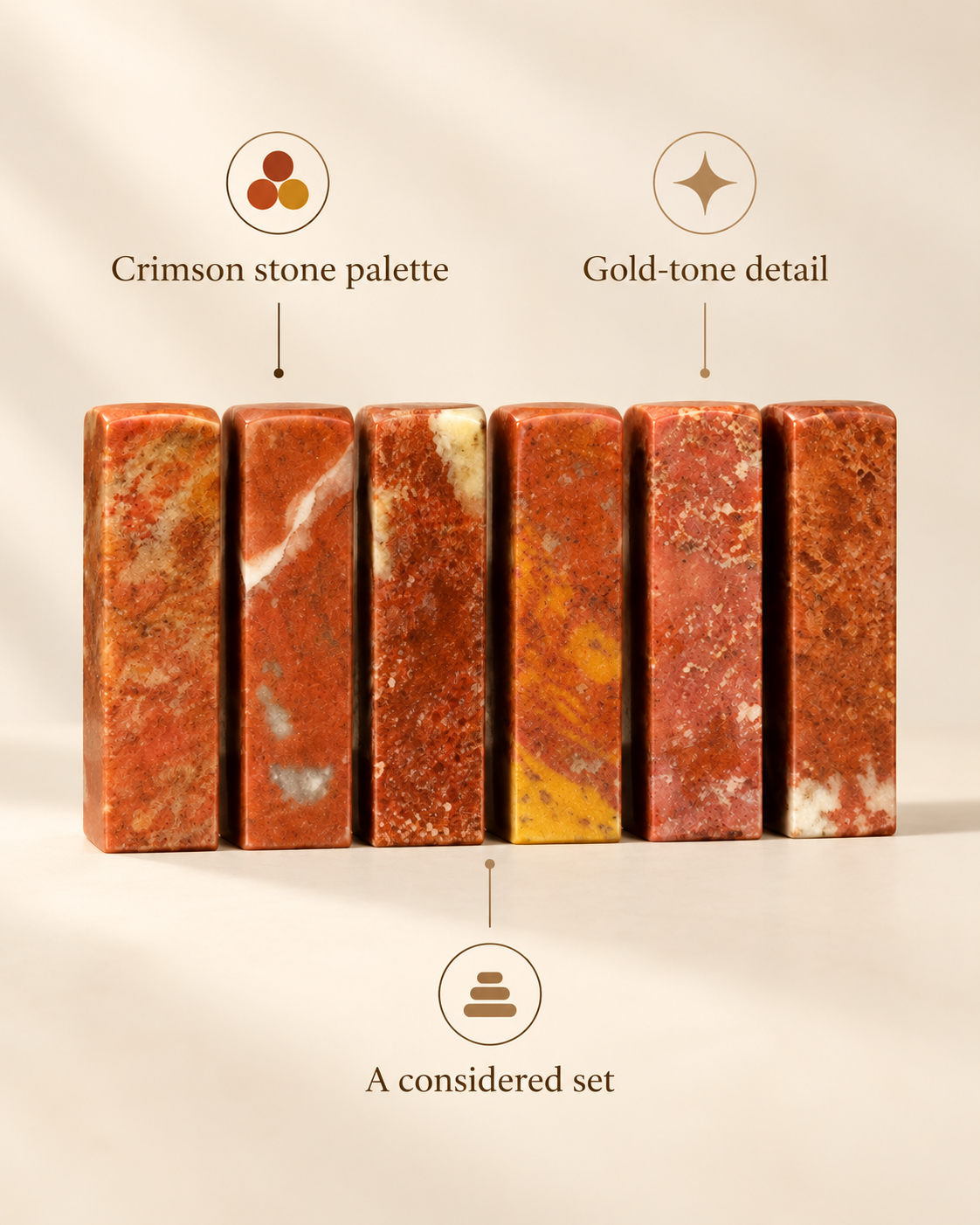 Crimson Gold Square Seal Set | Natural Stone - detail view 6